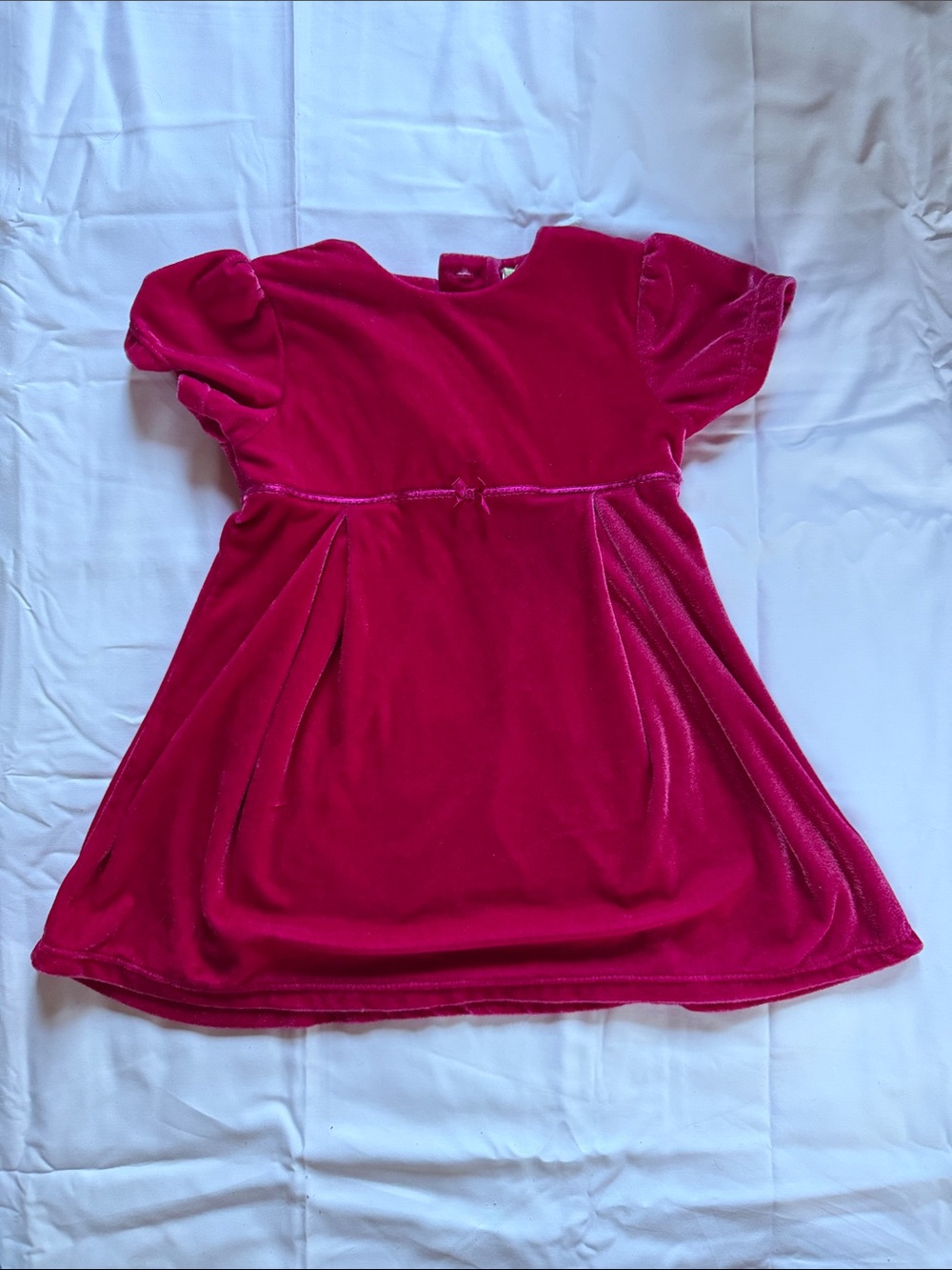 Vintage Sesame Beginnings-  Girls Velvet Puff-Sleeve Dress in Bright Pink
